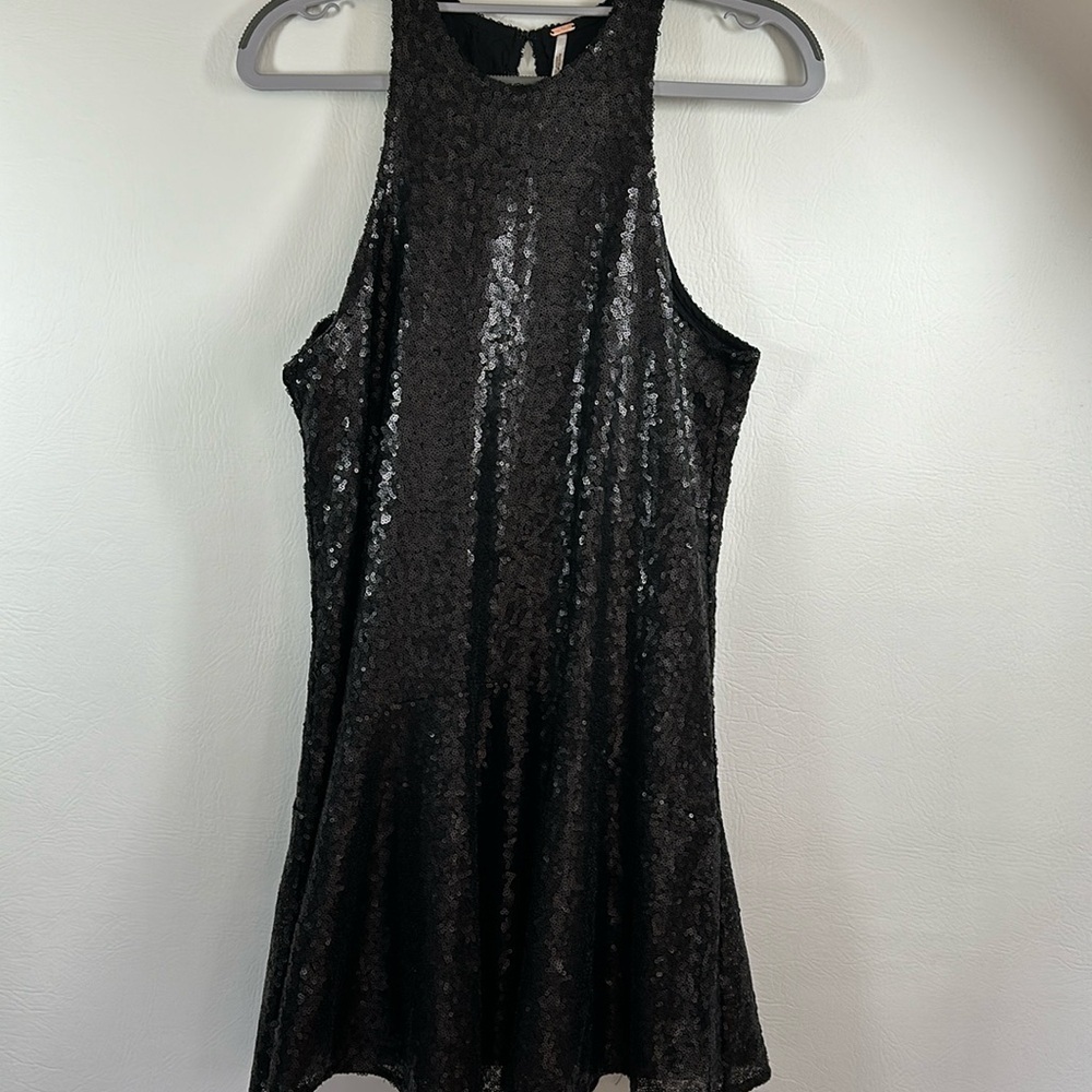 Free People Black Sequin Mini Dress, XS